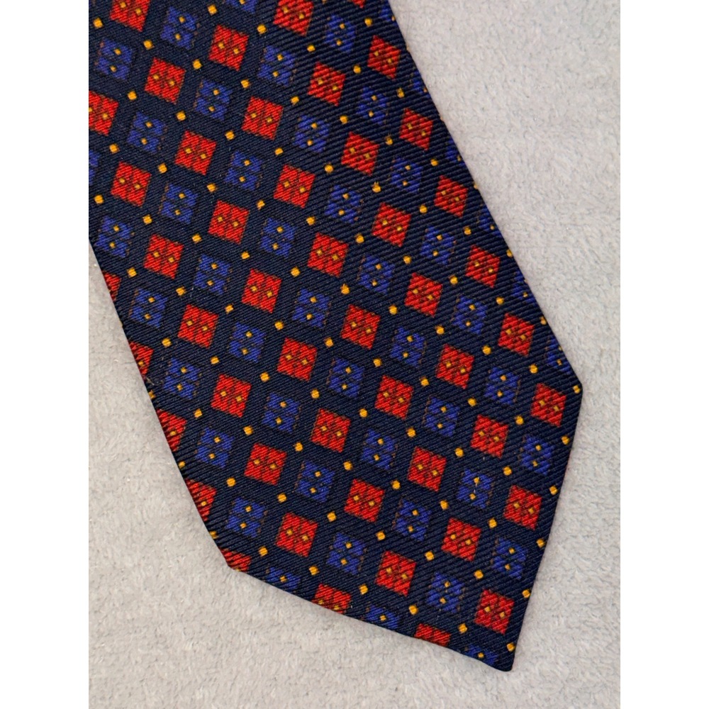 G. Vasta Designer Silk Necktie Blue Red Geometric Pattern‎ Made in Italy Tie